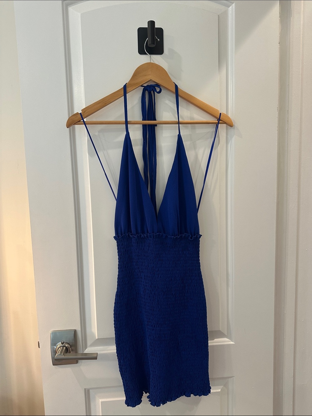 Smocked Halter Mini Dress in Royal Blue